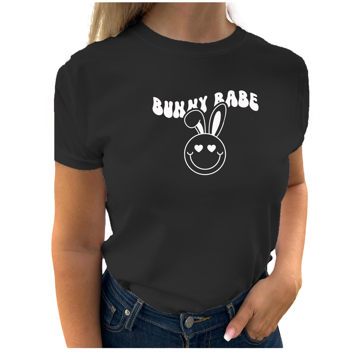 Glad och Lekfull T-shirt Bunny Babe Smiley-Lovely Text
