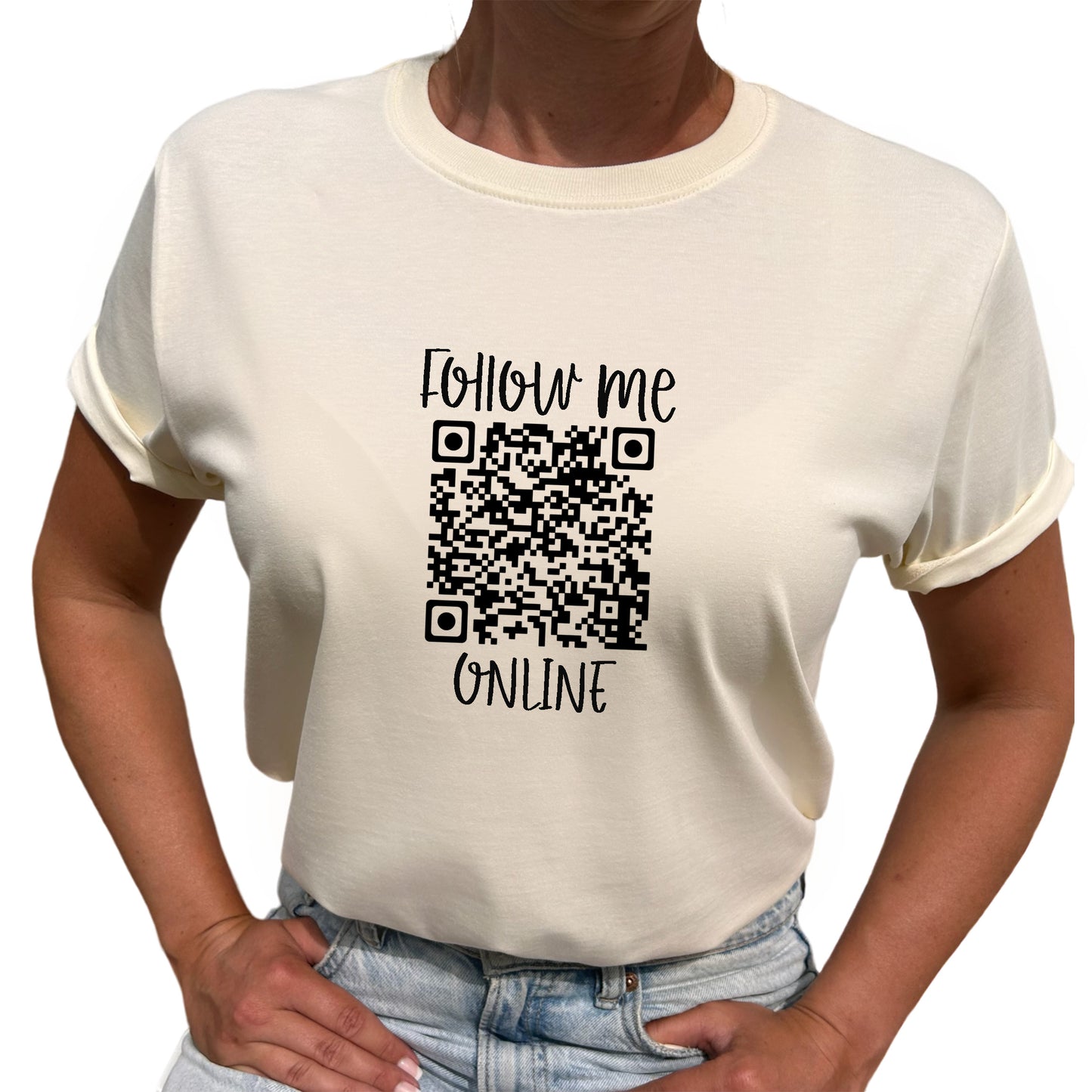 Follow Me Online QR kod T-shirt-Lovely Text