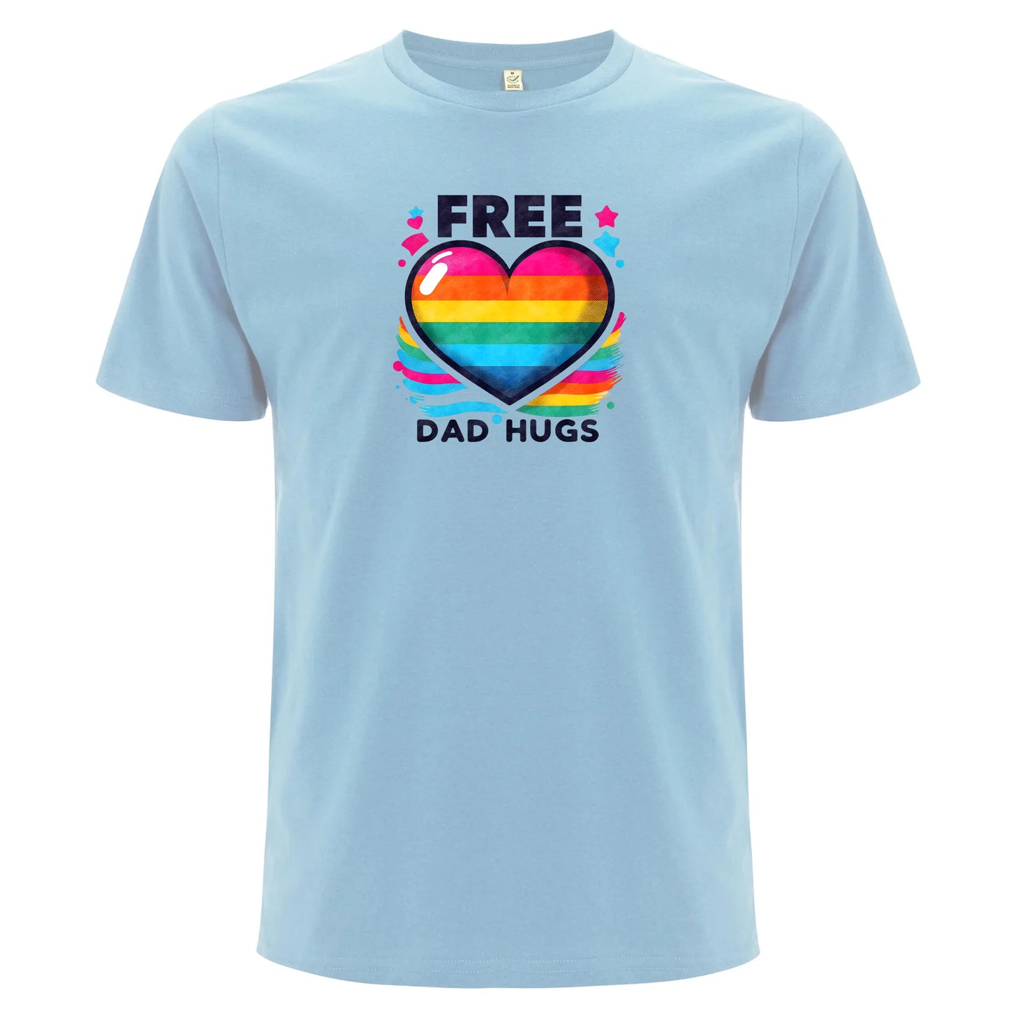 Pappa-kramar – Free Dad Hugs T-shirt med Pridehjärta (Unisex)-Lovely Text