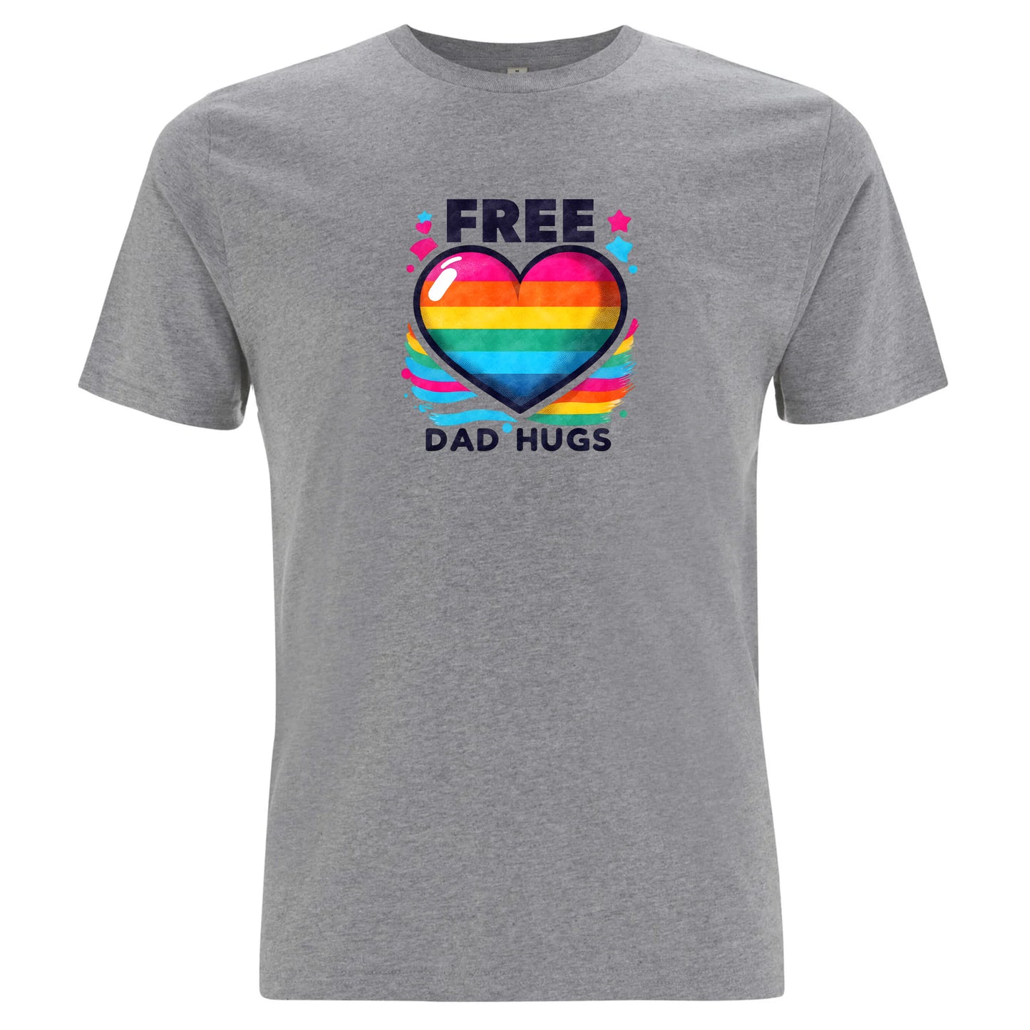 Pappa-kramar – Free Dad Hugs T-shirt med Pridehjärta (Unisex)-Lovely Text