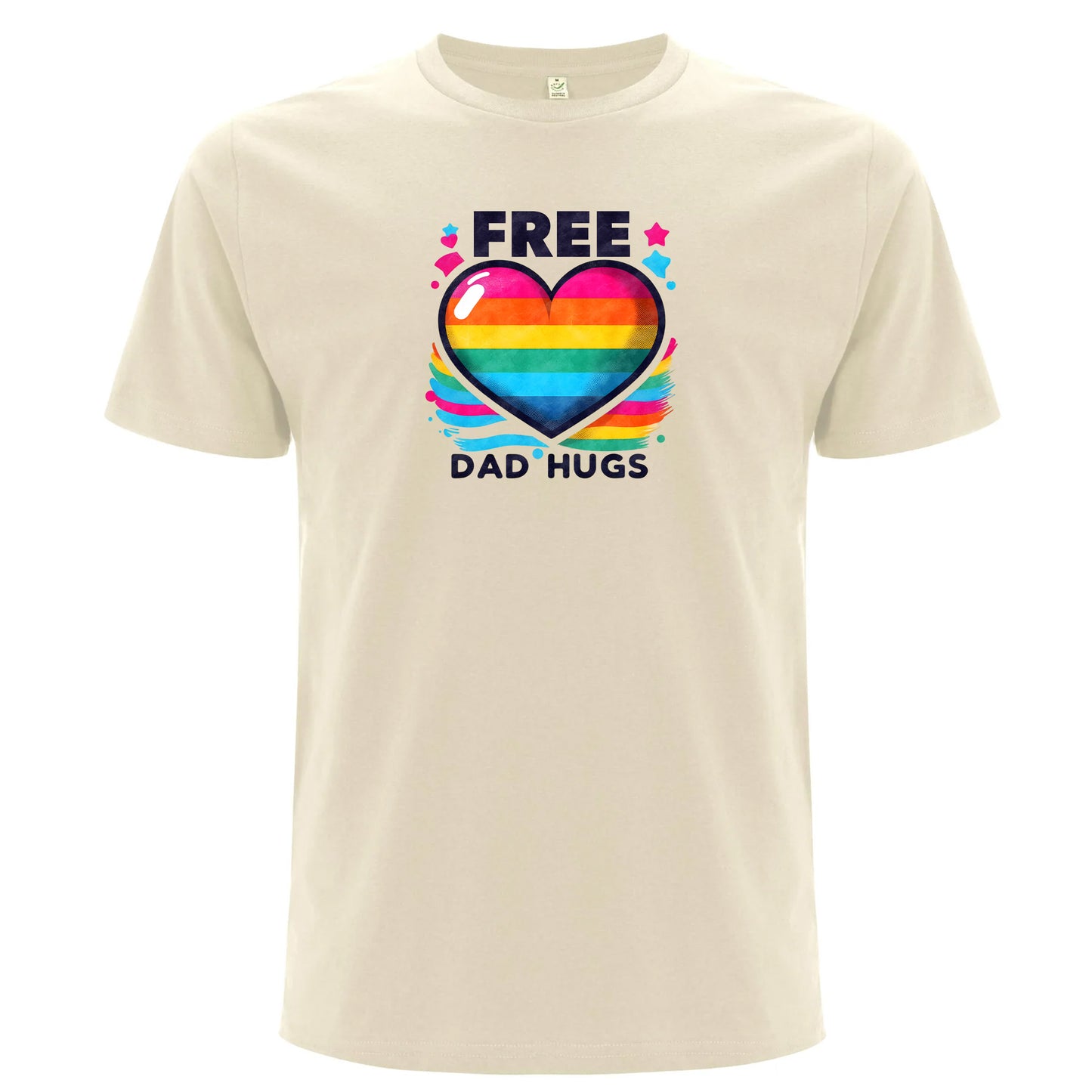Pappa-kramar – Free Dad Hugs T-shirt med Pridehjärta (Unisex)-Lovely Text