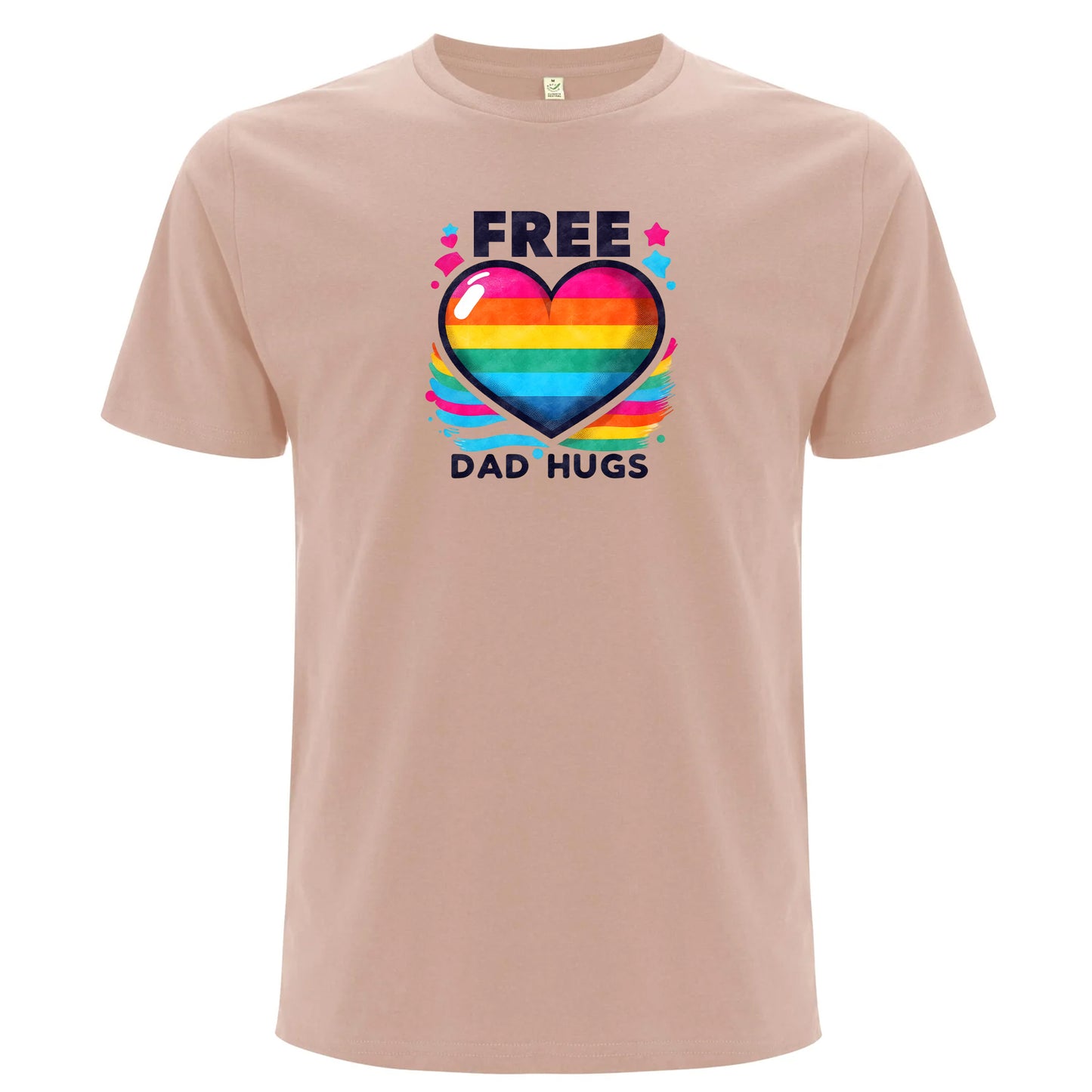 Pappa-kramar – Free Dad Hugs T-shirt med Pridehjärta (Unisex)-Lovely Text