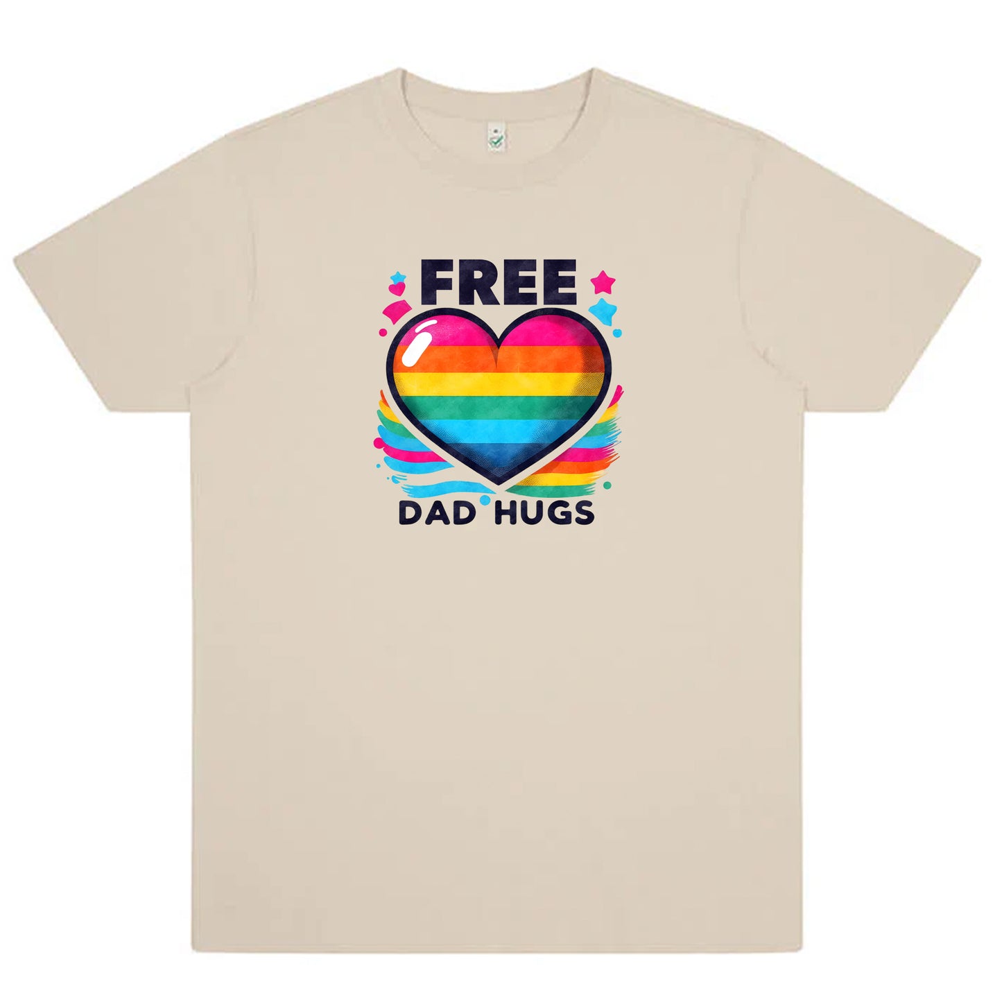 Pappa-kramar – Free Dad Hugs T-shirt med Pridehjärta (Unisex)-Lovely Text