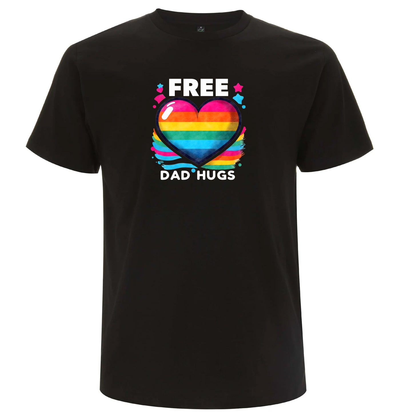 Pappa-kramar – Free Dad Hugs T-shirt med Pridehjärta (Unisex)-Lovely Text