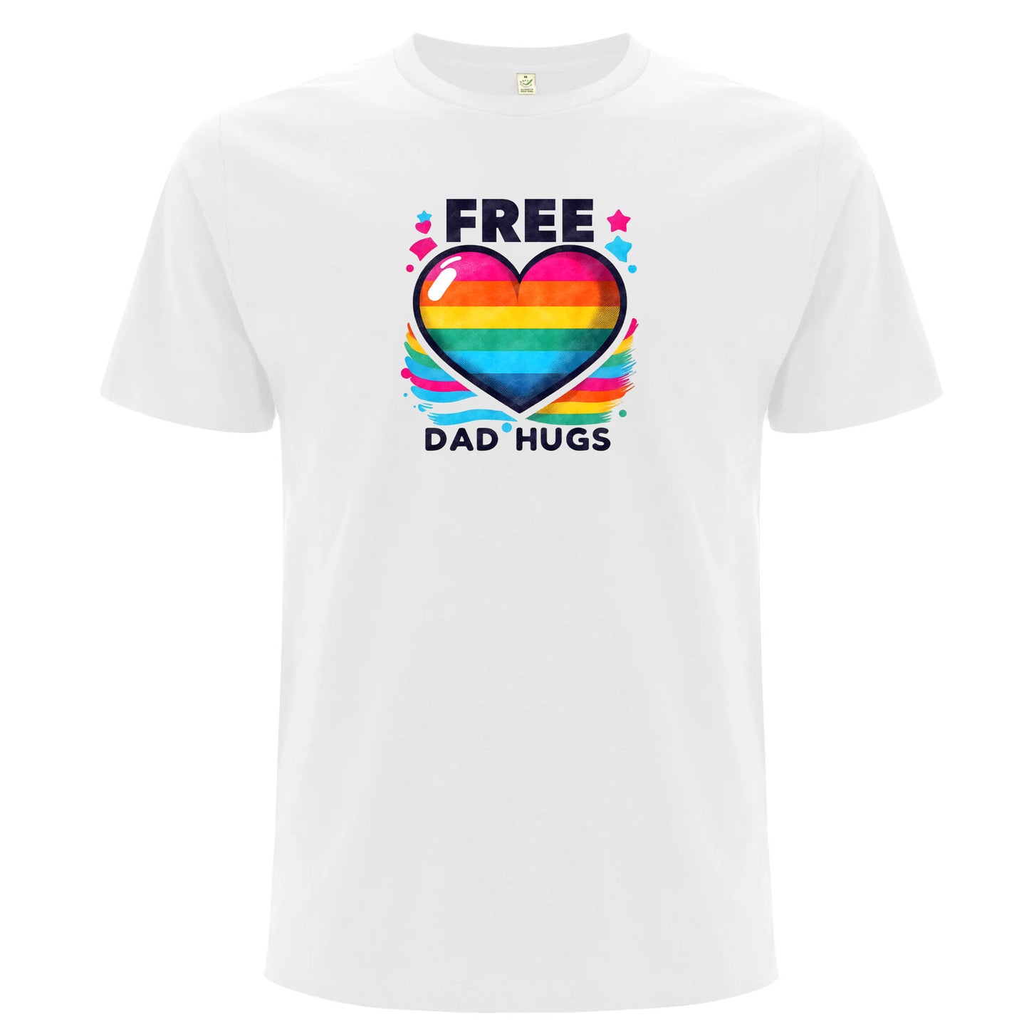 Pappa-kramar – Free Dad Hugs T-shirt med Pridehjärta (Unisex)-Lovely Text