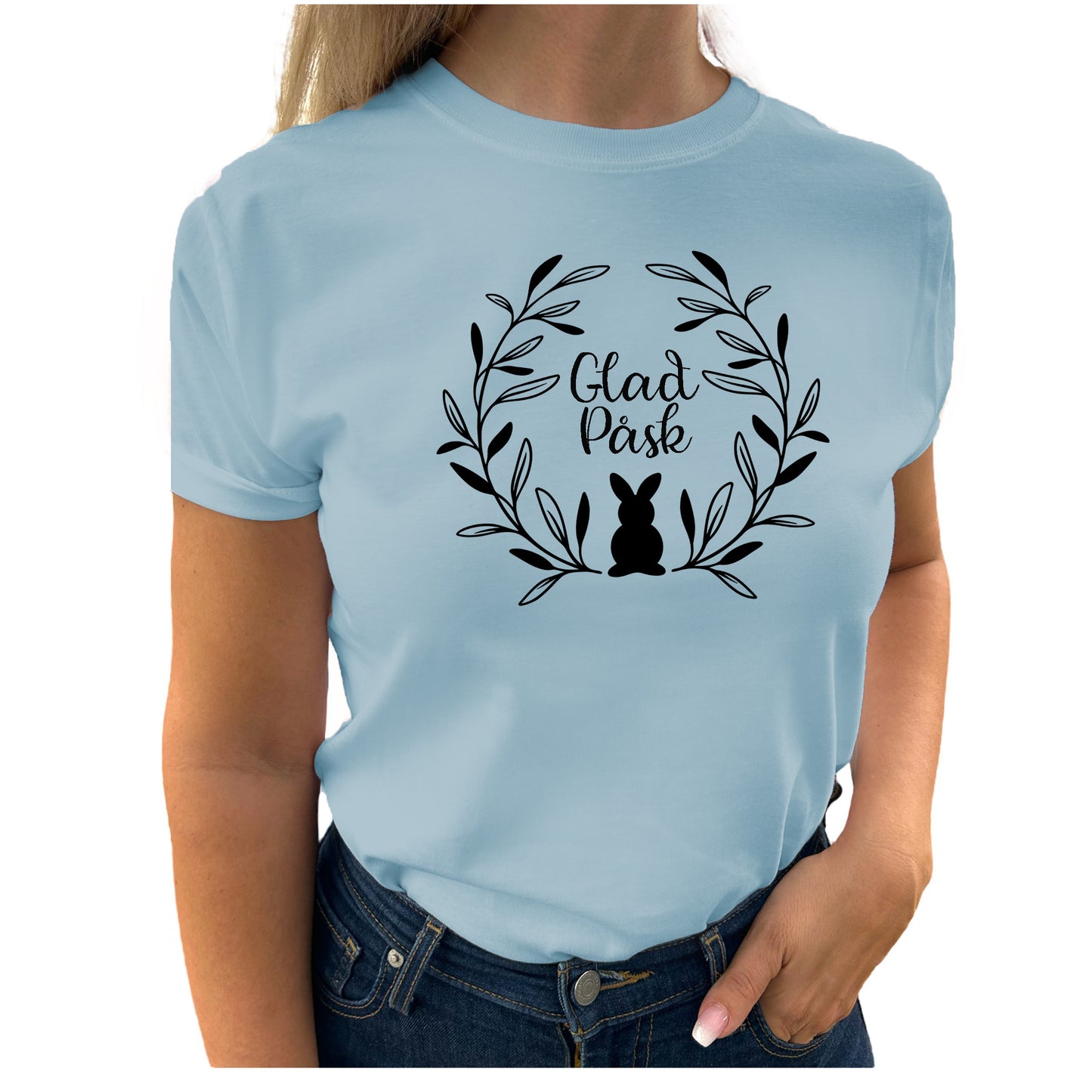 Fira Påsk med stil - Krans med Glad Påsk T-shirt-Lovely Text