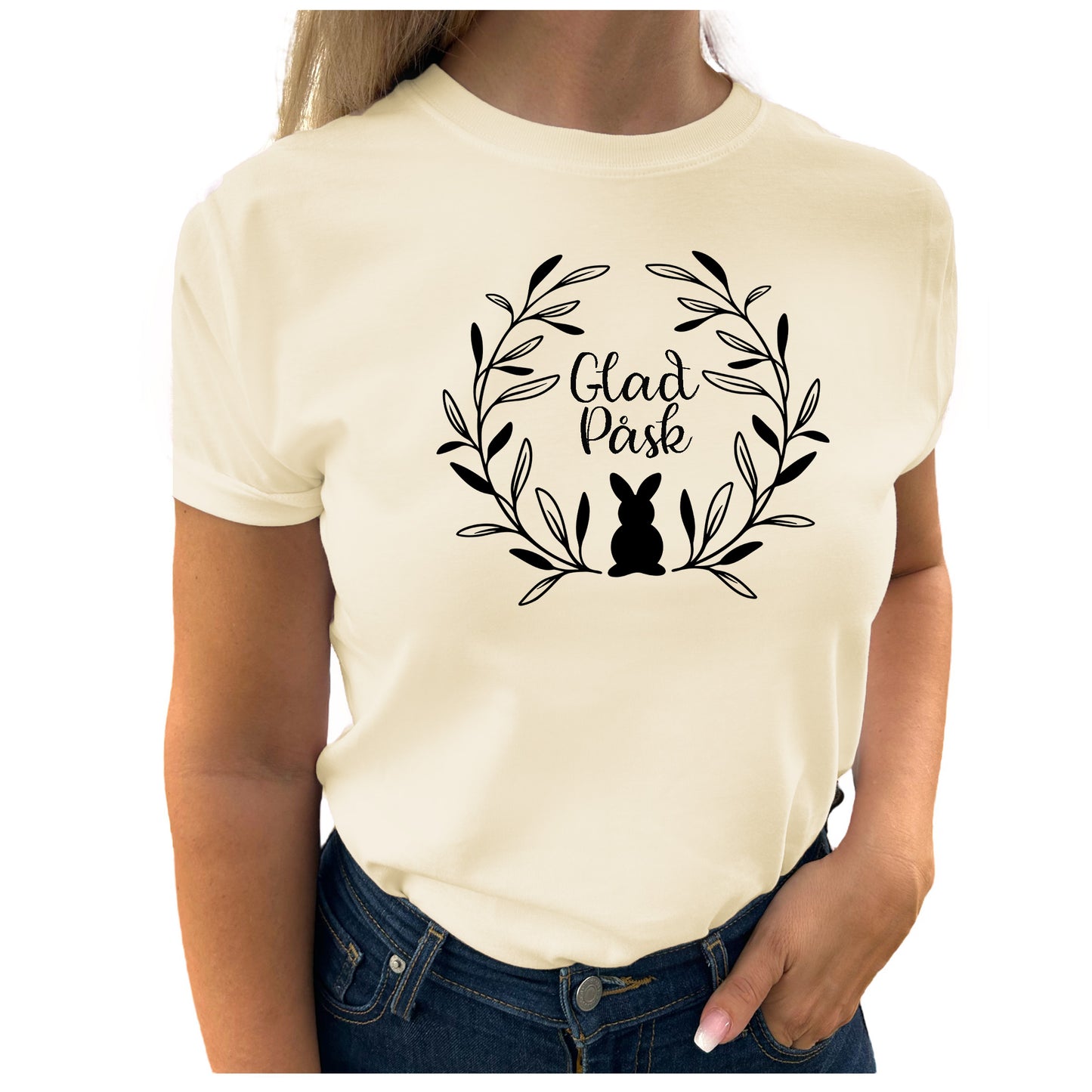 Fira Påsk med stil - Krans med Glad Påsk T-shirt-Lovely Text