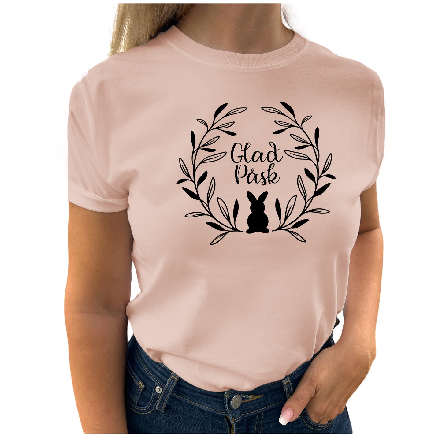 Fira Påsk med stil - Krans med Glad Påsk T-shirt-Lovely Text