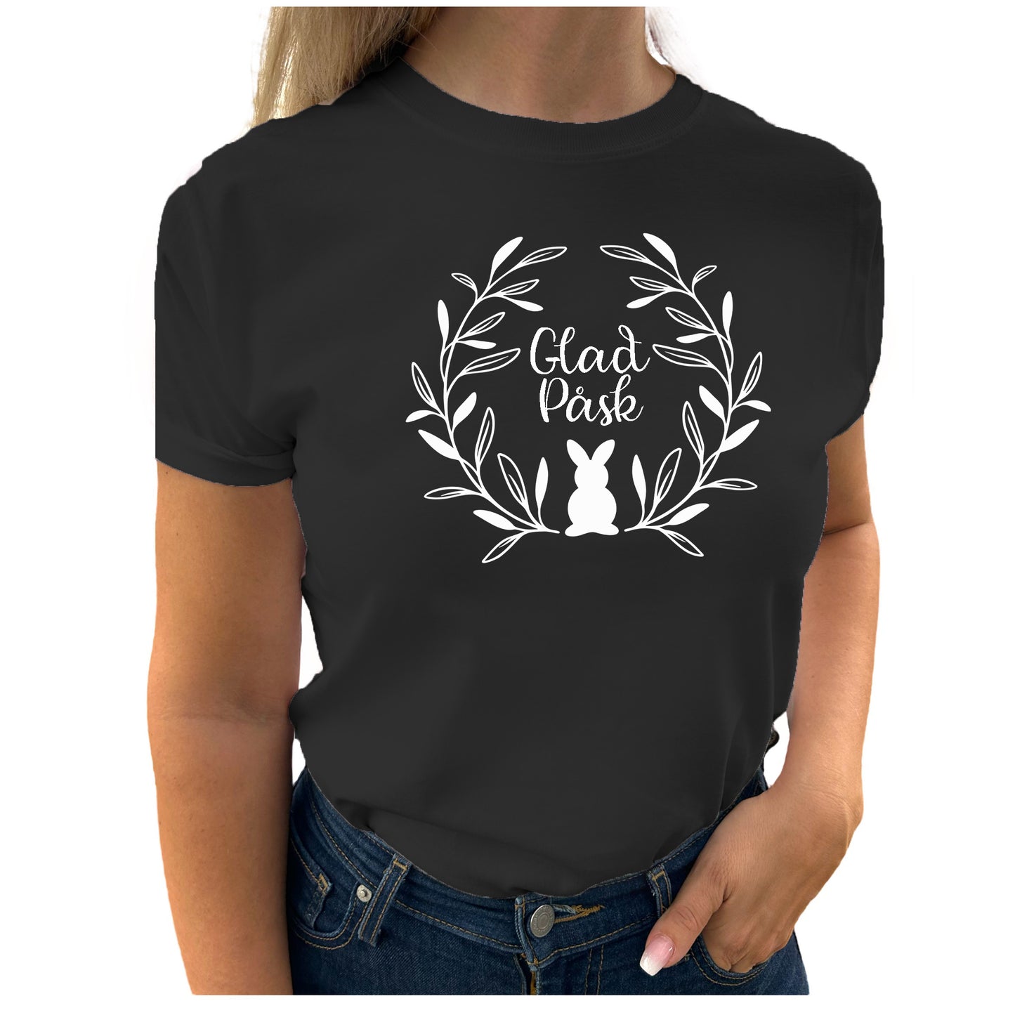 Fira Påsk med stil - Krans med Glad Påsk T-shirt-Lovely Text