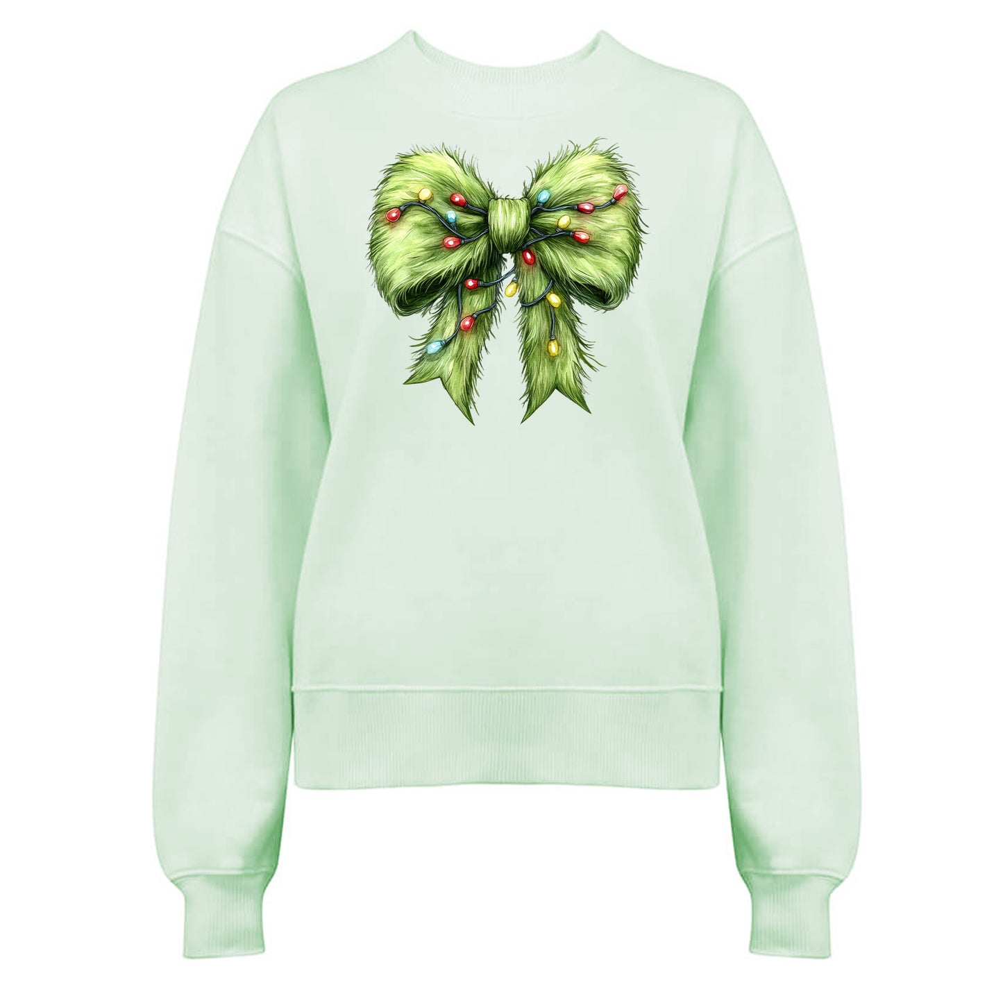 Jultröja med Grinchen-Rosett och Ljusslinga – Festlig Julstil-Lovely Text