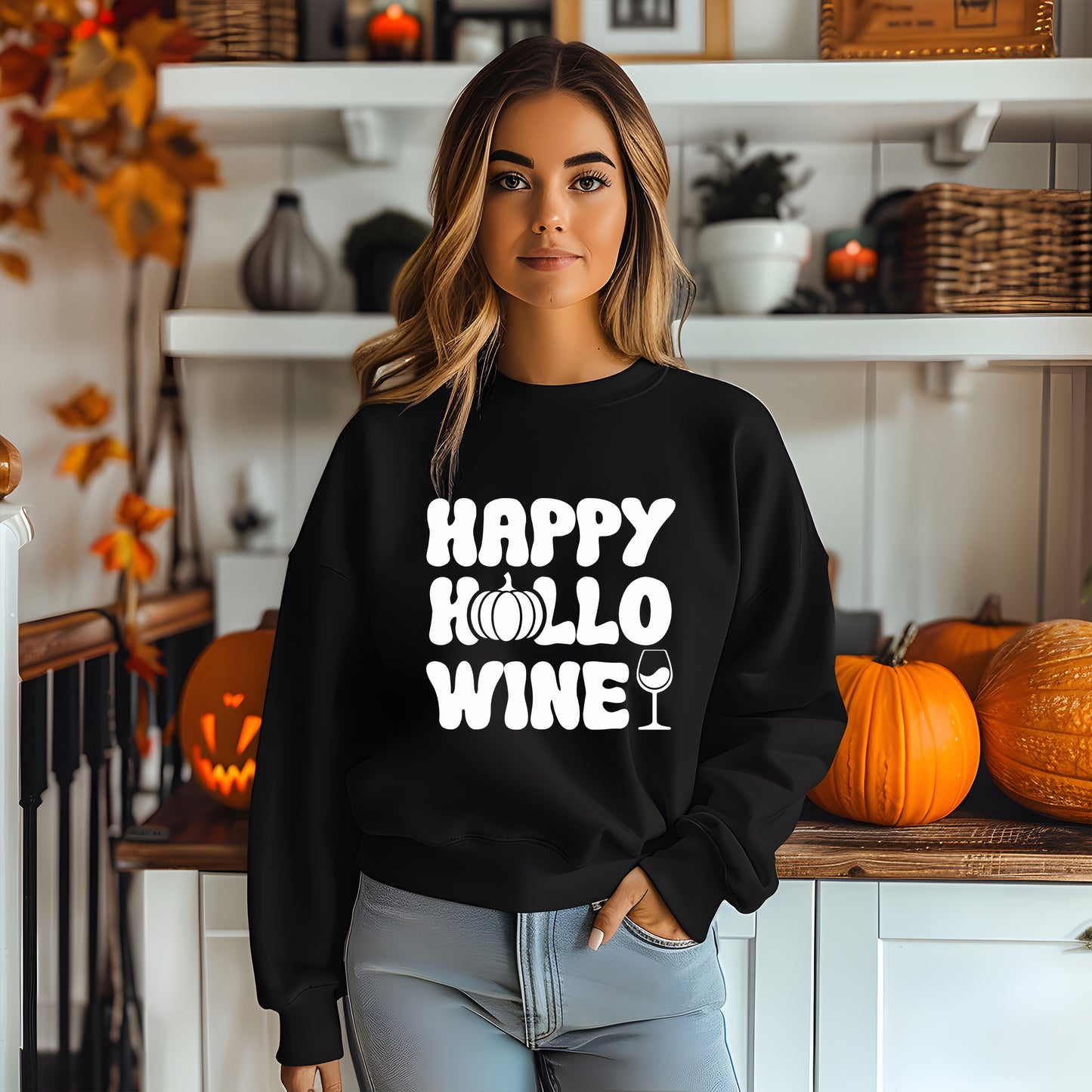 Happy Hallo Wine - Halloween Tröja-Lovely Text