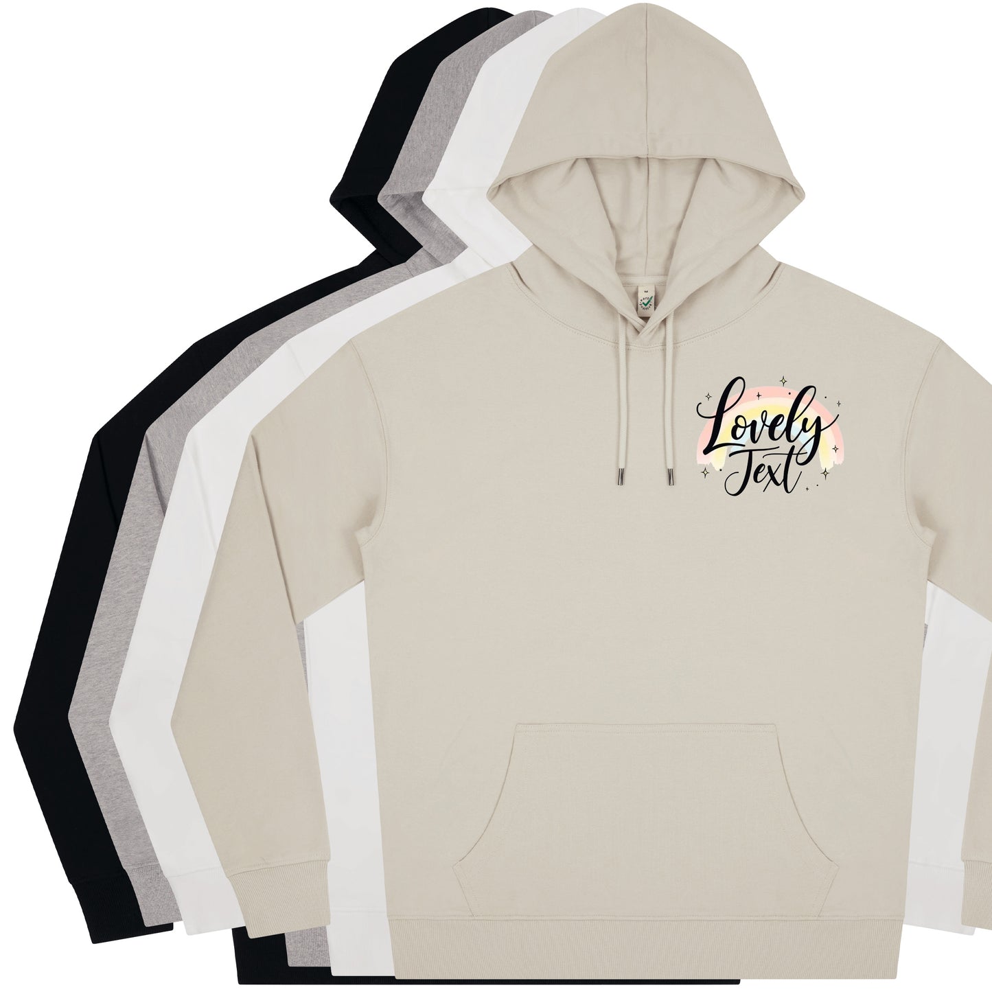 Hoodie Unisex – Stilren och Bekväm med Tryck-Lovely Text