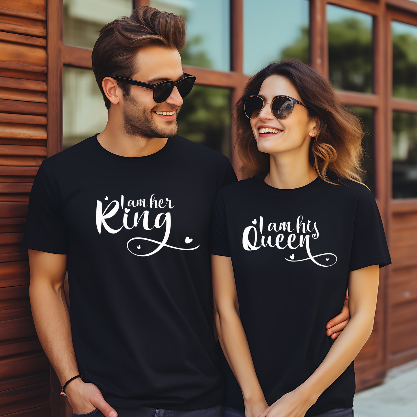 I Am Her King & I Am His Queen – T-shirts för Par-Lovely Text