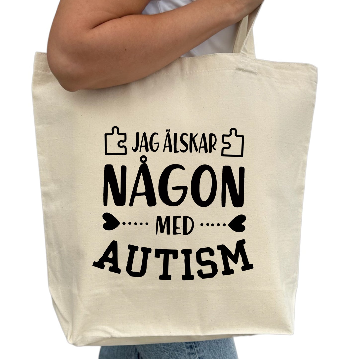 Jag älskar någon med Autism - Tygpåse 💙 Kärlek & acceptans – bär ditt stöd med stolthet!-Lovely Text
