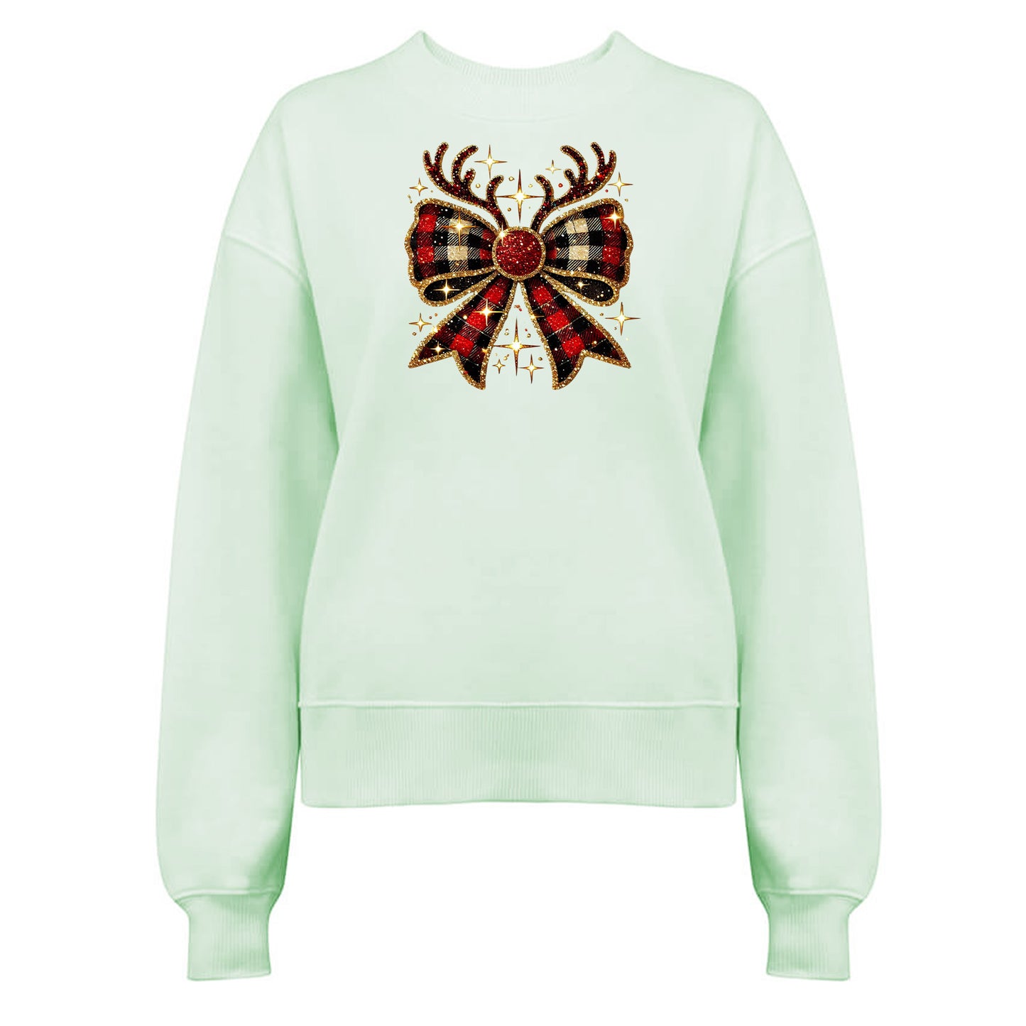 Jultröja med Röd Guld Glittrig Rosett och Renhorn – Den Perfekta Jultröjan-Lovely Text