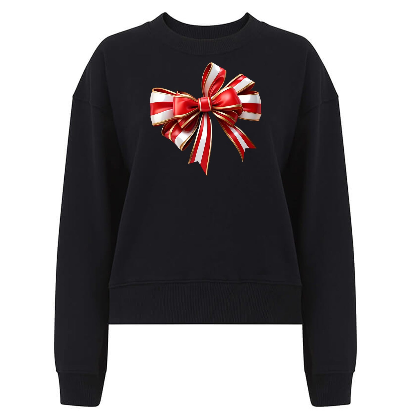 Elegant Jultröja med Röd/Guld Rosett – Festlig Julmode-Lovely Text