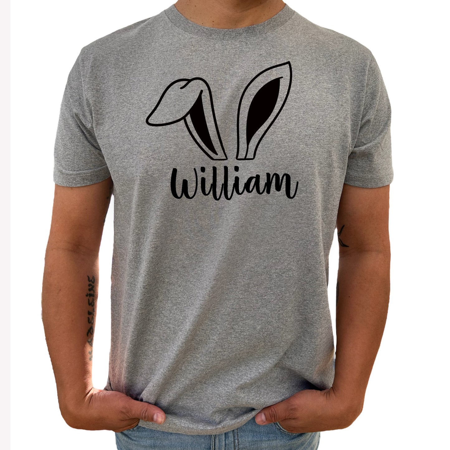 Stilsäkra Kaninöron T-shirt med Personligt Namn för Honom-Lovely Text