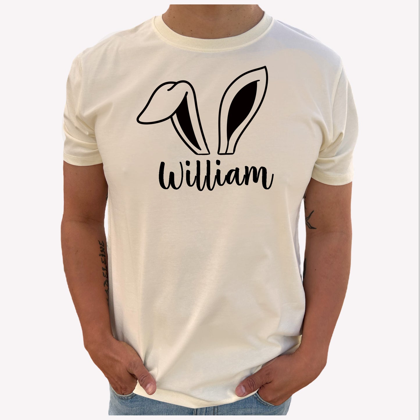 Stilsäkra Kaninöron T-shirt med Personligt Namn för Honom-Lovely Text