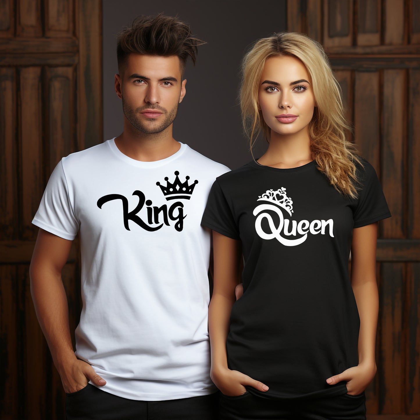 King & Queen – T-shirts för Par till Alla Hjärtans Dag-Lovely Text