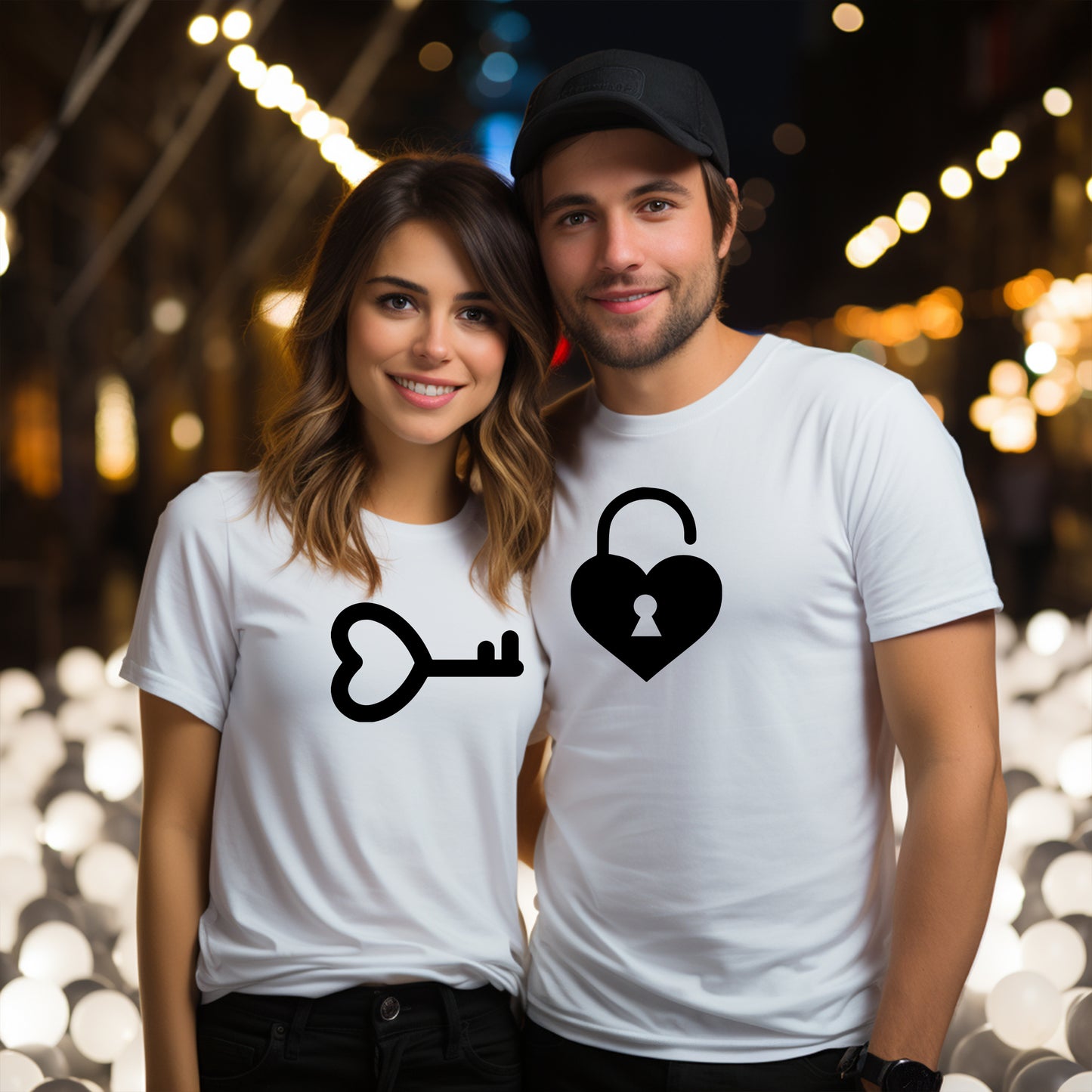 Key & Lock – Matchande T-shirts för Par-Lovely Text