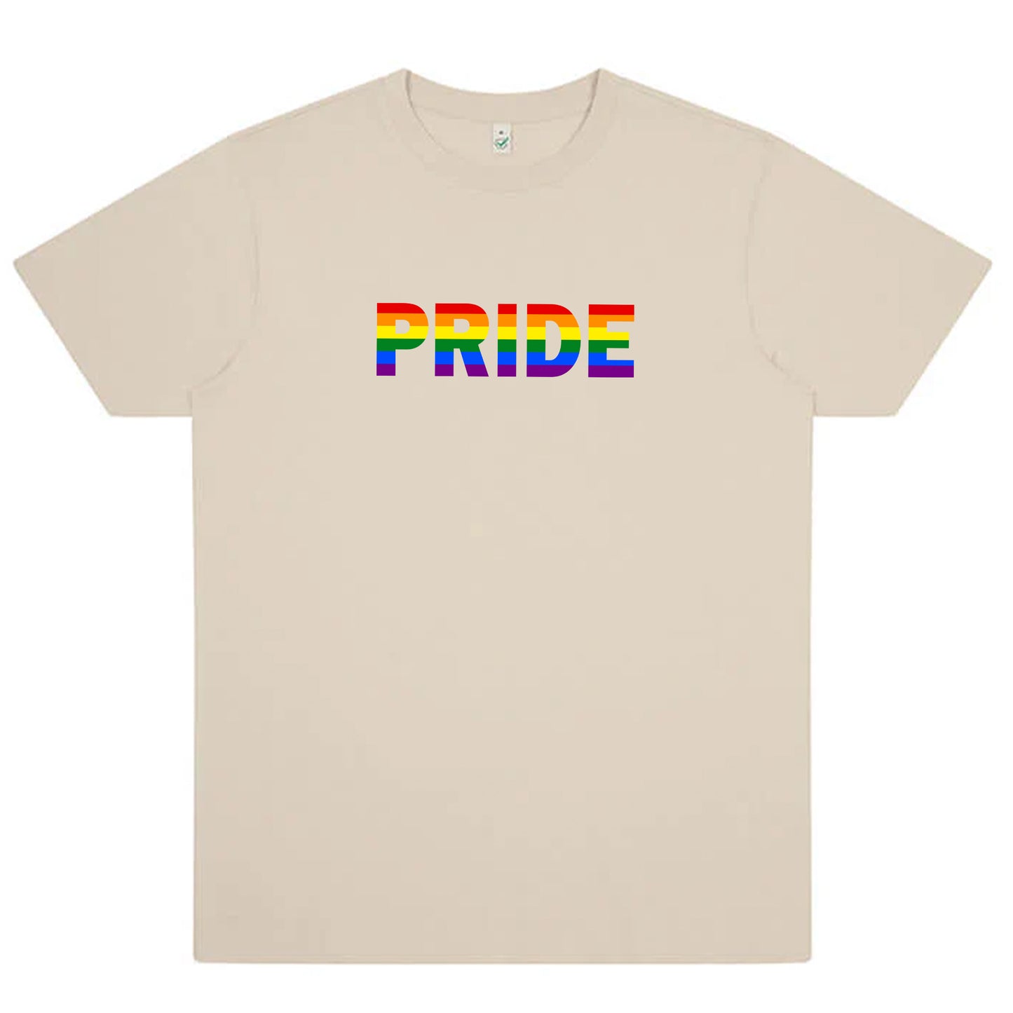 T-shirt med texten “Pride” i regnbågsfärg (Unisex)-Lovely Text
