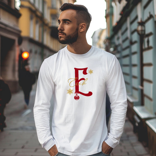 Julig Bokstav och Personligt Namn Långärmad T-shirt