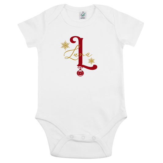 Julig Bokstav och Personligt Namn Babybody-Lovely Text