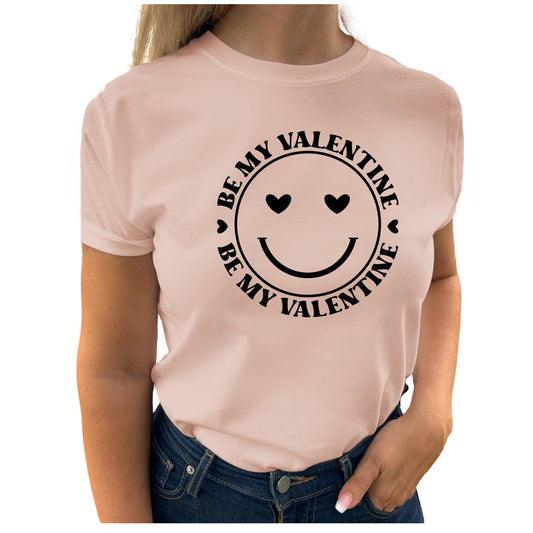 Be My Valentine Smiley Dam T-shirt – Kärleksfull och glad T-shirt för Alla Hjärtans Dag-Lovely Text