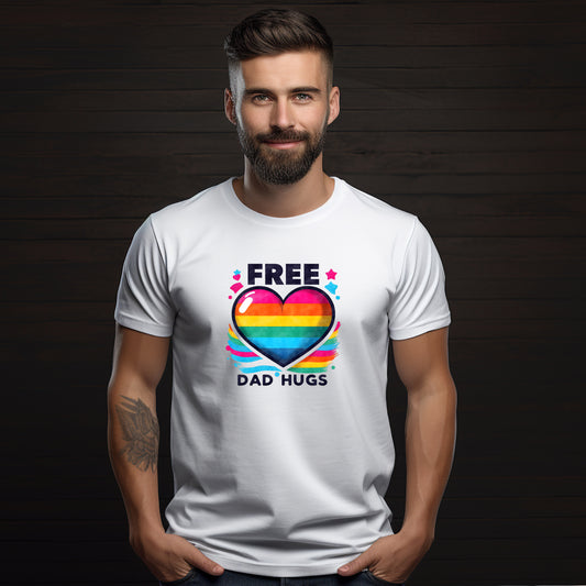 Pappa-kramar – Free Dad Hugs T-shirt med Pridehjärta (Unisex)