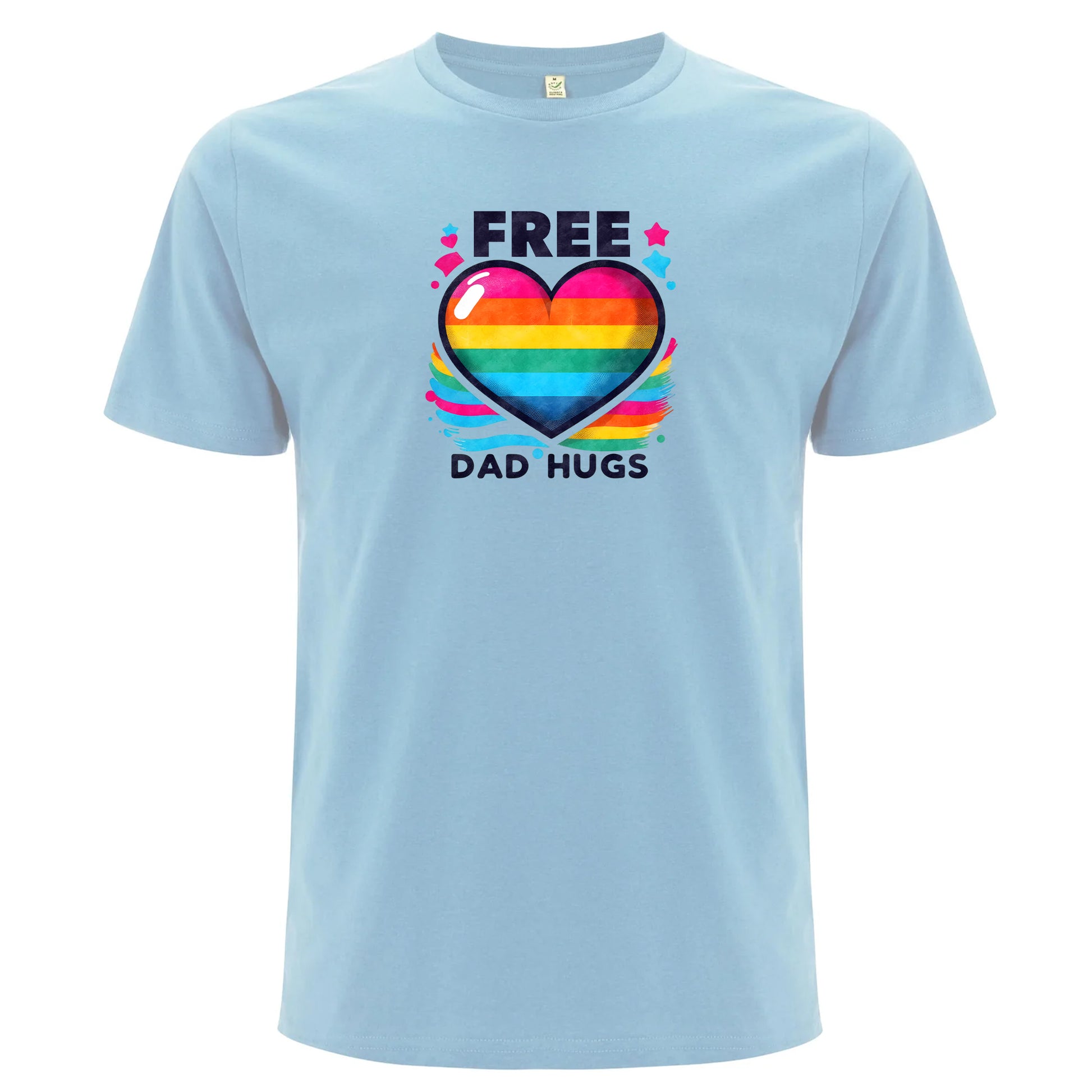 Pappa-kramar – Free Dad Hugs T-shirt med Pridehjärta (Unisex)-Lovely Text