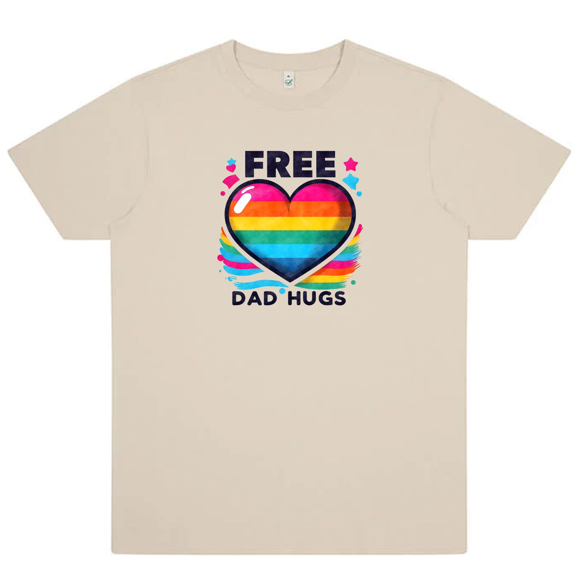 Pappa-kramar – Free Dad Hugs T-shirt med Pridehjärta (Unisex)-Lovely Text