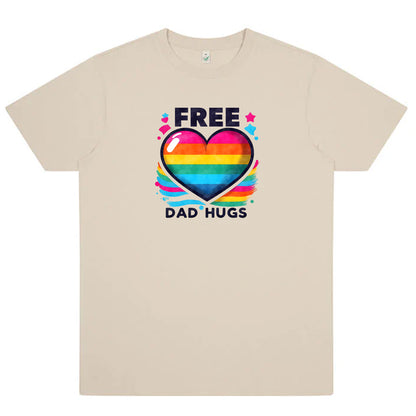 Pappa-kramar – Free Dad Hugs T-shirt med Pridehjärta (Unisex)-Lovely Text
