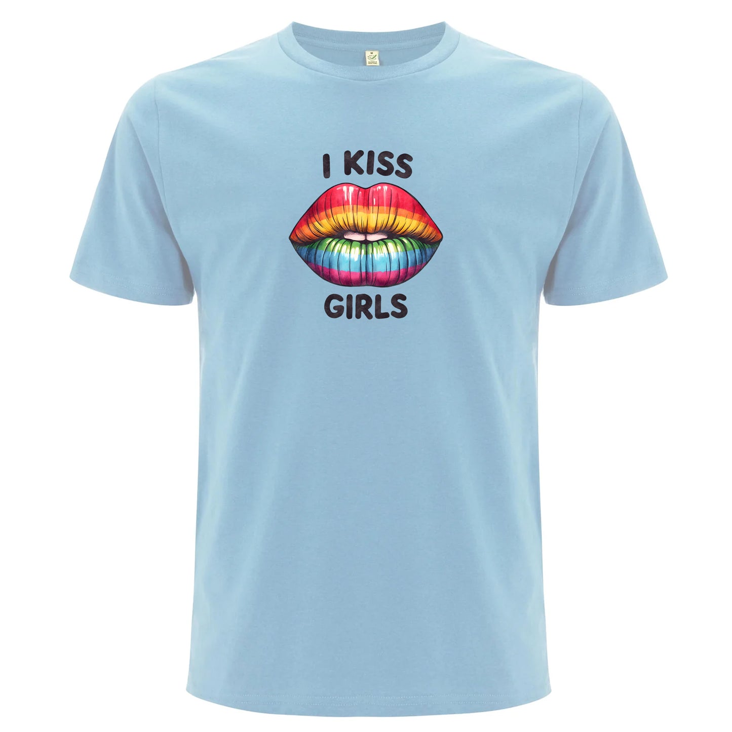 I Kiss Girls – Pride T-shirt med regnbågsläppar (Unisex)-Lovely Text