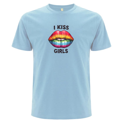 I Kiss Girls – Pride T-shirt med regnbågsläppar (Unisex)-Lovely Text