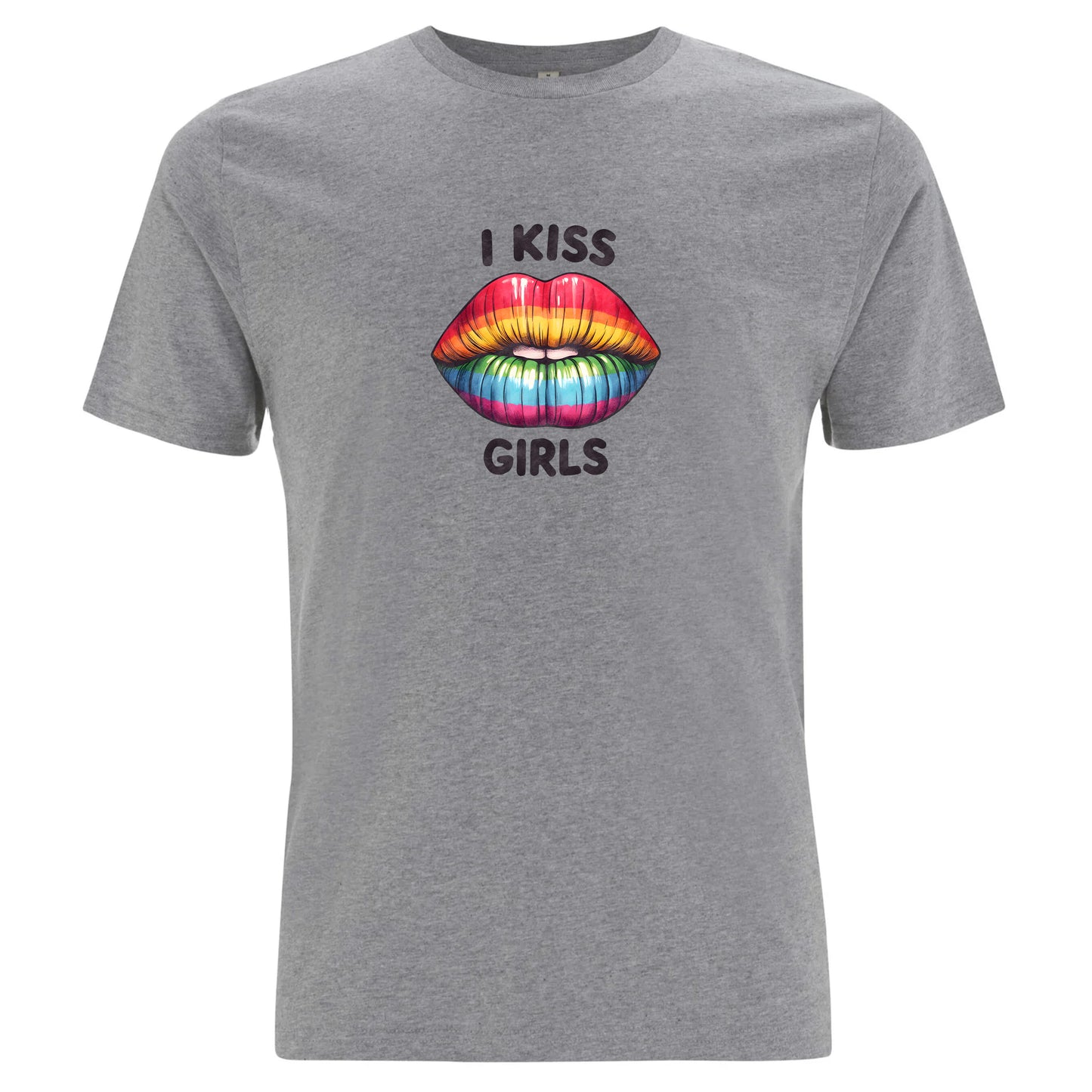 I Kiss Girls – Pride T-shirt med regnbågsläppar (Unisex)-Lovely Text
