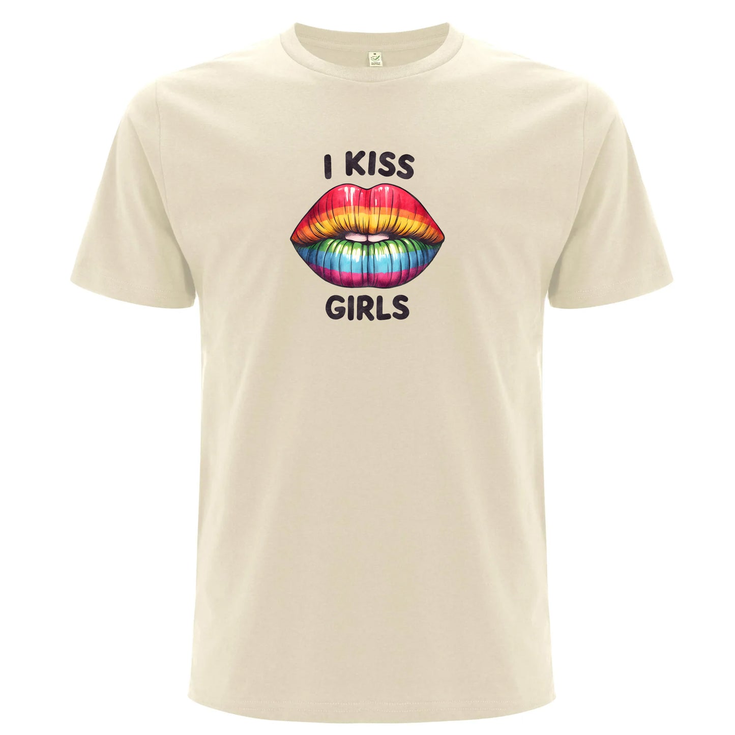 I Kiss Girls – Pride T-shirt med regnbågsläppar (Unisex)-Lovely Text