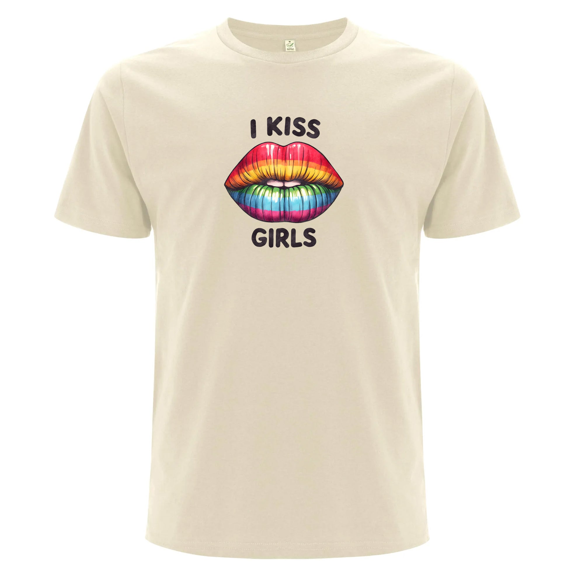 I Kiss Girls – Pride T-shirt med regnbågsläppar (Unisex)-Lovely Text