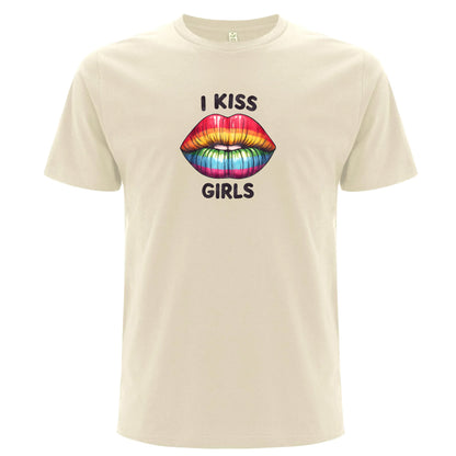 I Kiss Girls – Pride T-shirt med regnbågsläppar (Unisex)-Lovely Text