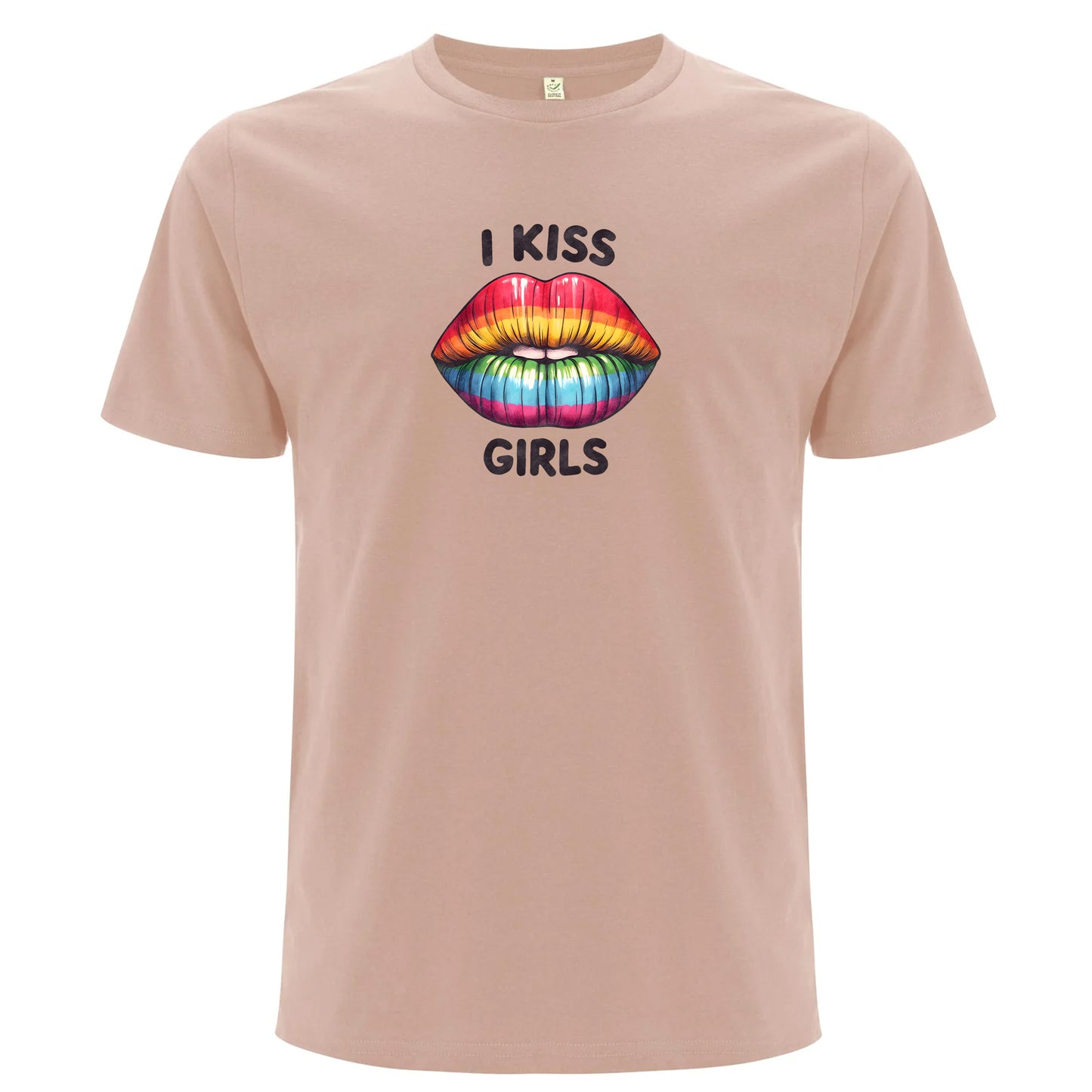 I Kiss Girls – Pride T-shirt med regnbågsläppar (Unisex)-Lovely Text