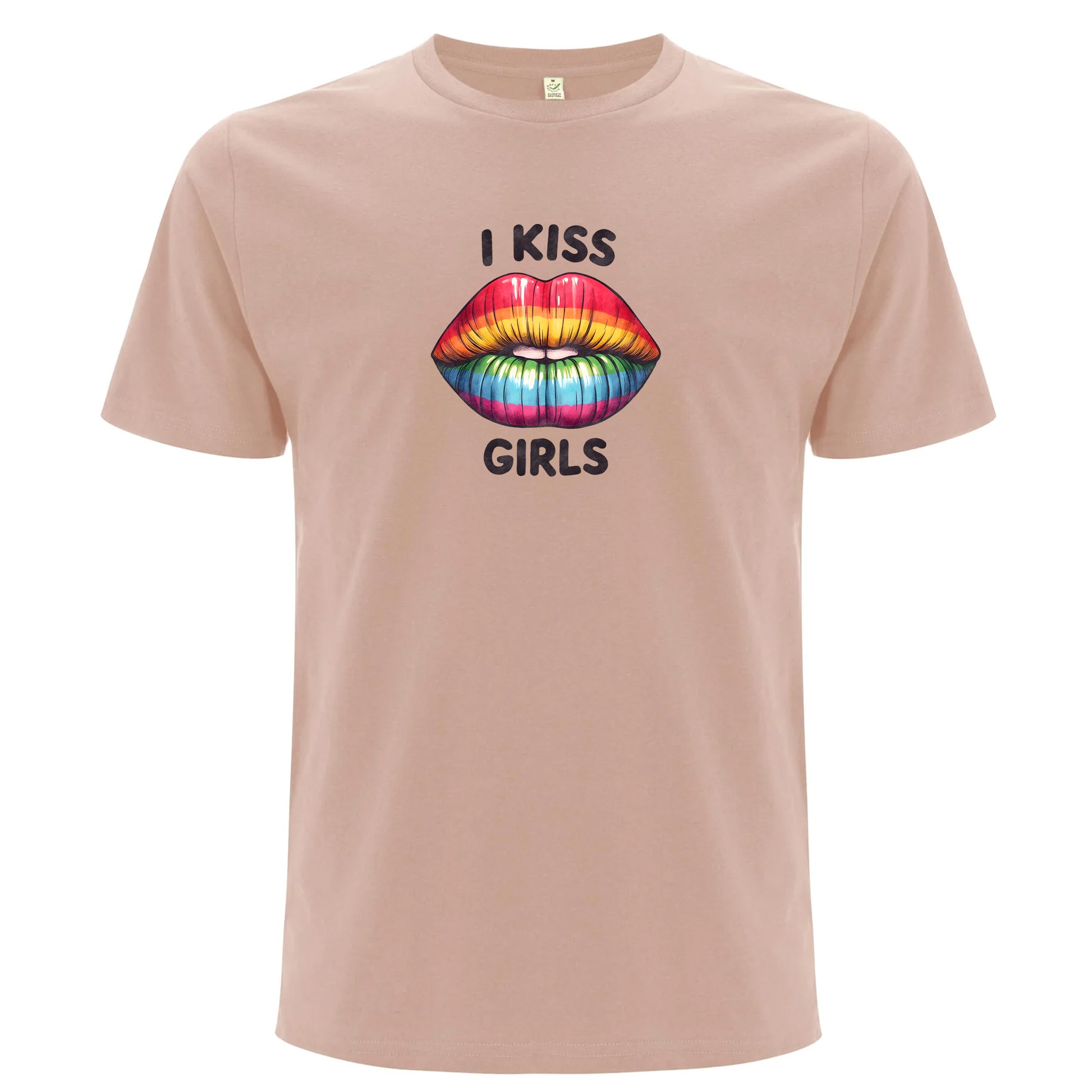 I Kiss Girls – Pride T-shirt med regnbågsläppar (Unisex)-Lovely Text