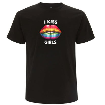 I Kiss Girls – Pride T-shirt med regnbågsläppar (Unisex)-Lovely Text
