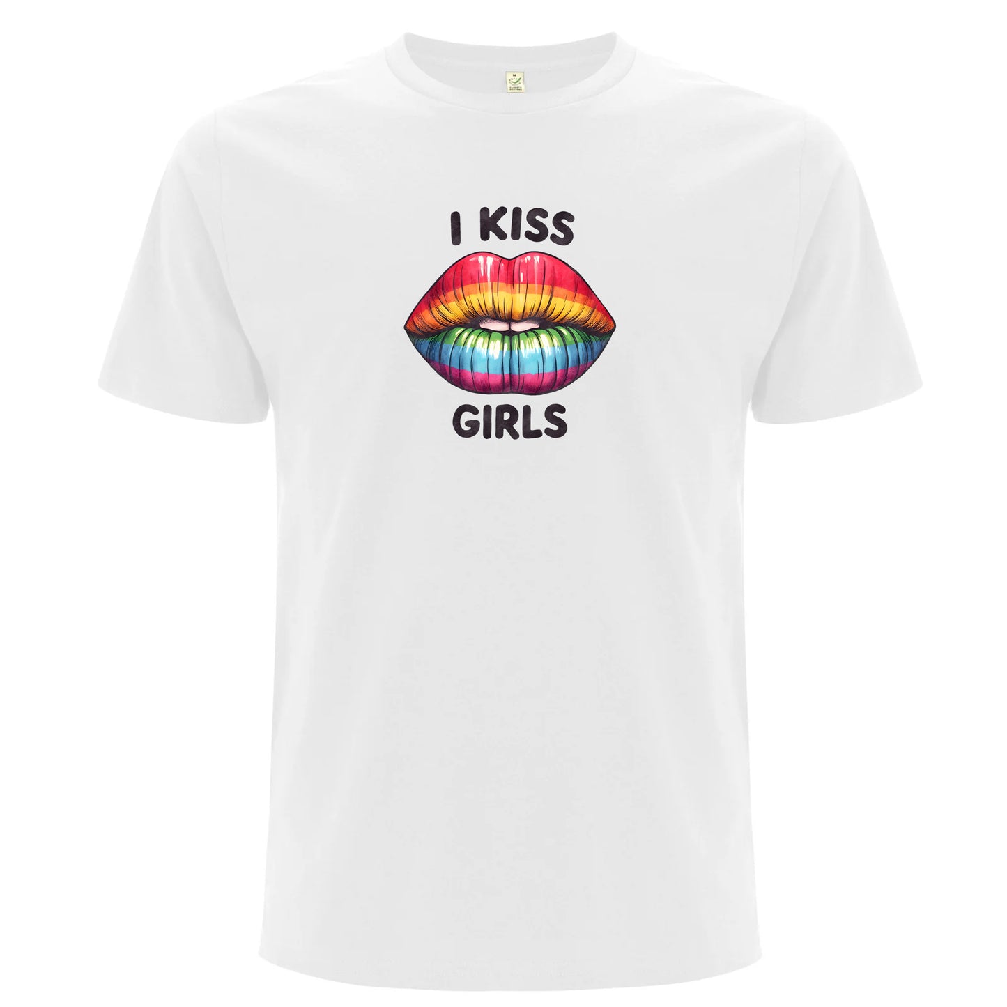 I Kiss Girls – Pride T-shirt med regnbågsläppar (Unisex)-Lovely Text