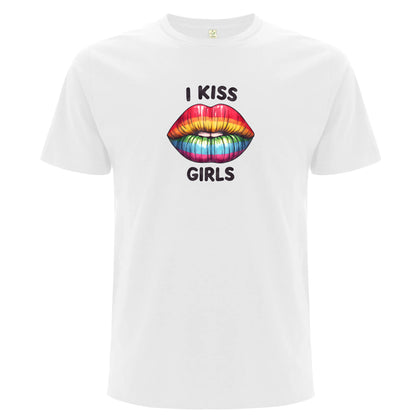 I Kiss Girls – Pride T-shirt med regnbågsläppar (Unisex)-Lovely Text