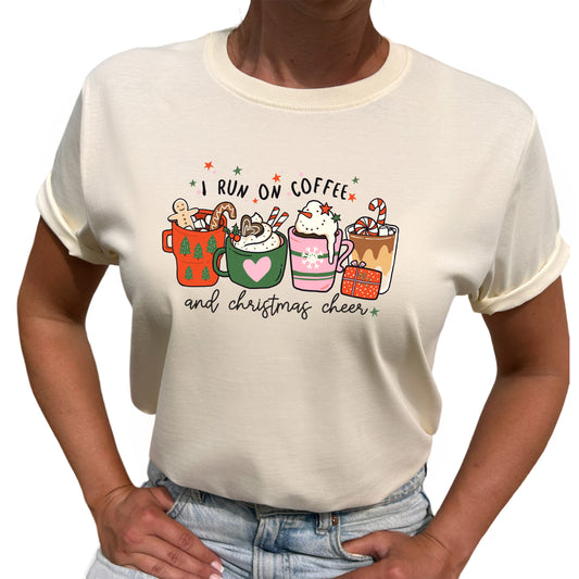I Run On Coffee And Christmas Cheer Jul T-shirt-Lovely Text