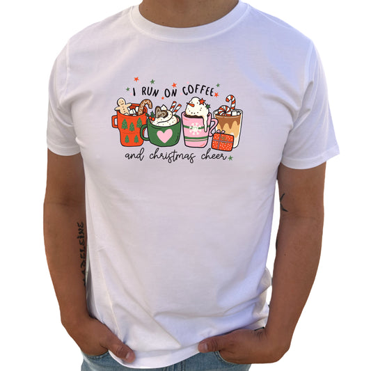 I Run On Coffee And Christmas Cheer Jul T-shirt-Lovely Text
