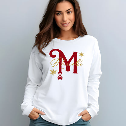 Julig Långärmad T-shirt med Bokstav & Namn – Unisex