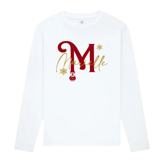 Julig Långärmad T-shirt med Bokstav & Namn – Unisex