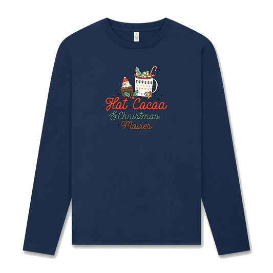 Hot Cocoa & Christmas Movies – Mysig Långärmad Jul T-shirt