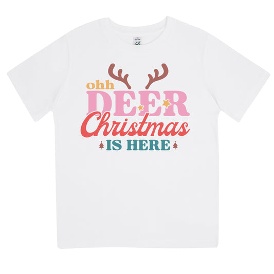 Oh Deer Christmas Is Here Jul T-shirt Barn-Lovely Text
