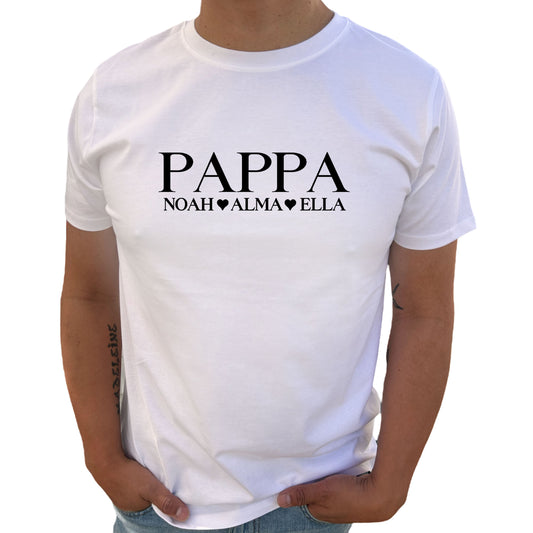 Pappa med Barnens Namn och Hjärta T-shirt